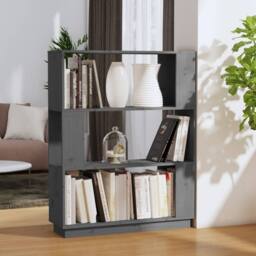 Berkfield Home Beautiful Book Cabinet/Room Divider Grey 80x25x101 cm Solid Wood Pine - Size: 80 x 25 x 101 cm - thumbnail 2