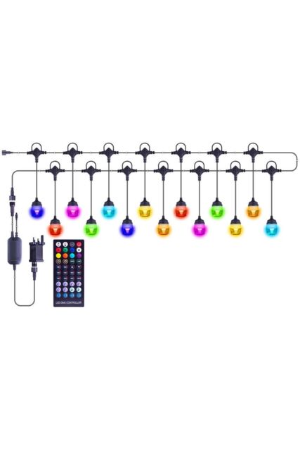 Netagon Decorative Colour Changing IP68 RGB + W APP & IR Remote Controlled 14 Lamp Festoon Light 13m - image 1