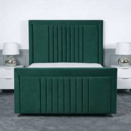 Living Comfort Bedz Celeste Plush Velvet Upholstered Bed Slatted Base - 48Inch Headboard in Green - Size: Single - thumbnail 2