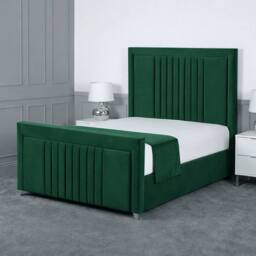 Living Comfort Bedz Celeste Plush Velvet Upholstered Bed Slatted Base - 48Inch Headboard in Green - Size: Single - thumbnail 1