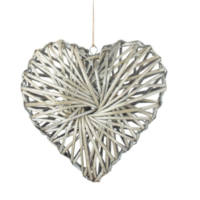 Red Hamper Wicker Heart Wreath Grey Wash Finish - image 1