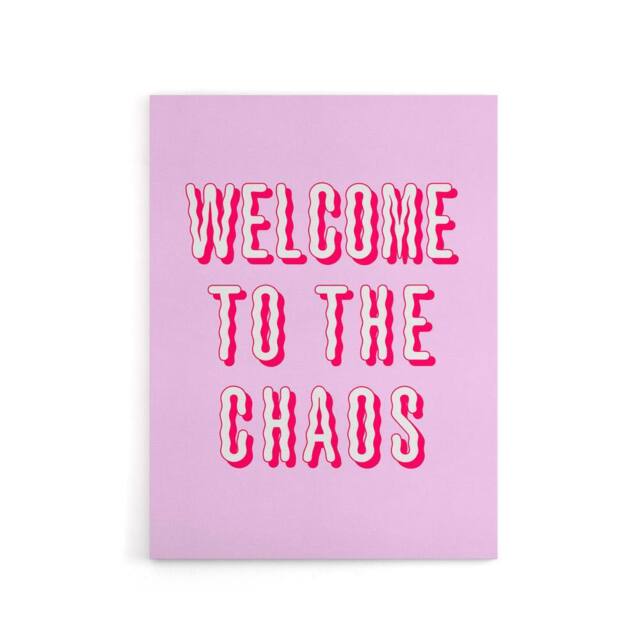 "Artery8 Welcome To The Chaos Wavy Pink Modern Funny Canvas Wall Art Print - Size: W12"" x H16""" - image 1
