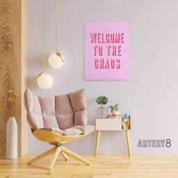 "Artery8 Welcome To The Chaos Wavy Pink Modern Funny Canvas Wall Art Print - Size: W12"" x H16""" - thumbnail 3