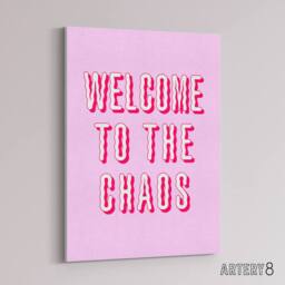 "Artery8 Welcome To The Chaos Wavy Pink Modern Funny Canvas Wall Art Print - Size: W12"" x H16""" - thumbnail 2