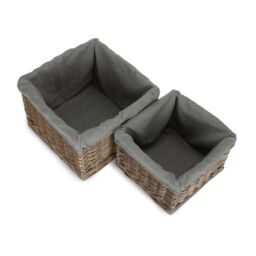 Red Hamper Set of 2 Square Antique Wash Lined Storage Basket in Grey - thumbnail 3
