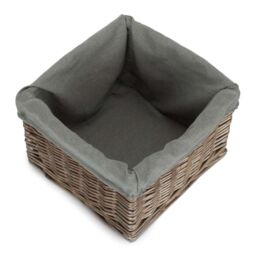 Red Hamper Set of 2 Square Antique Wash Lined Storage Basket in Grey - thumbnail 4