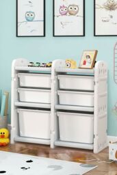 Living and Home Kids Storage Cabinet for Toys Clothes Books, Plastic Organizer in Grey - thumbnail 1