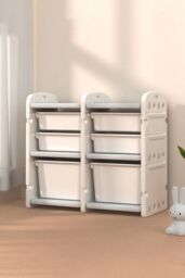 Living and Home Kids Storage Cabinet for Toys Clothes Books, Plastic Organizer in Grey - thumbnail 2