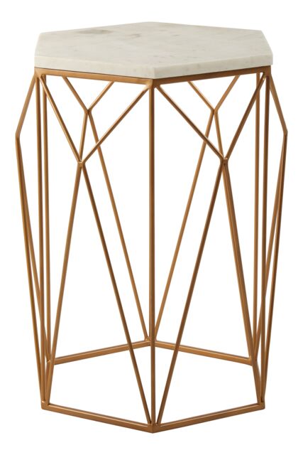 Orsina Marble Top Hexagonal Side Table, Gold Geometric Metal Frame With White Marble, Statement Modern Accent Table - image 1