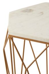 Orsina Marble Top Hexagonal Side Table, Gold Geometric Metal Frame With White Marble, Statement Modern Accent Table - thumbnail 4
