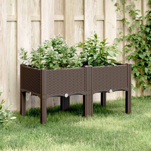 Berkfield Home Garden Planter with Legs Brown 80x40x42 cm PP - Size: 80 x 40 x 42 cm - image 1
