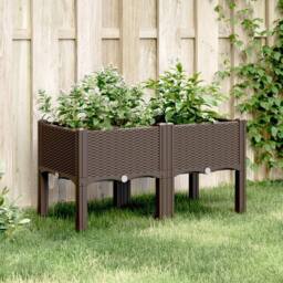 Berkfield Home Garden Planter with Legs Brown 80x40x42 cm PP - Size: 80 x 40 x 42 cm - thumbnail 1