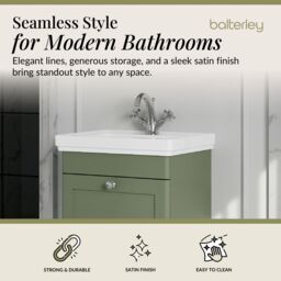 Balterley Bathroom Wall Hung 1-Drawer Vanity Unit & Fireclay Basin, Green, 500mm in Green - thumbnail 2