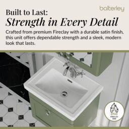 Balterley Bathroom Wall Hung 1-Drawer Vanity Unit & Fireclay Basin, Green, 500mm in Green - thumbnail 4