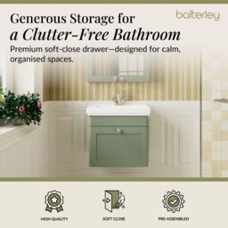 Balterley Bathroom Wall Hung 1-Drawer Vanity Unit & Fireclay Basin, Green, 500mm in Green - thumbnail 3
