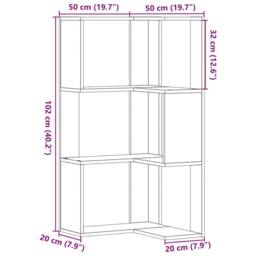 Berkfield Home Elegant Corner Bookcase 3-Tier Smoked Oak 50x50x102 cm Engineered Wood in Brown - Size: 50 x 50 x 102 cm - thumbnail 9