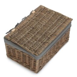 Red Hamper Antique Wash Cotton Lined Storage Basket in Brown - thumbnail 2