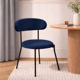 OHS Matte Velvet Accent Dining Chair Padded Seat with Metal Legs in Navy
