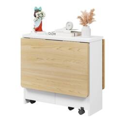 VOGREX 120cm White Wood Folding Dining Table Wheels 4-6 Seater in Beige