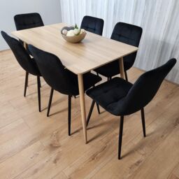KOSY KOALA Rectangle Oak Effect Kitchen Dining Table With 6 Black Velvet Tufted Chairs Dining Set - thumbnail 2