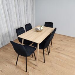 KOSY KOALA Rectangle Oak Effect Kitchen Dining Table With 6 Black Velvet Tufted Chairs Dining Set - thumbnail 6