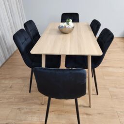 KOSY KOALA Rectangle Oak Effect Kitchen Dining Table With 6 Black Velvet Tufted Chairs Dining Set - thumbnail 4