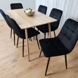 KOSY KOALA Rectangle Oak Effect Kitchen Dining Table With 6 Black Velvet Tufted Chairs Dining Set - thumbnail 5