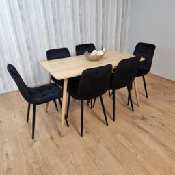 KOSY KOALA Rectangle Oak Effect Kitchen Dining Table With 6 Black Velvet Tufted Chairs Dining Set - thumbnail 3