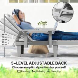 OUTSUNNY Set of 2 Resin Reclining Sun Loungers for Garden in Light Grey - thumbnail 4