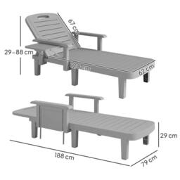 OUTSUNNY Set of 2 Resin Reclining Sun Loungers for Garden in Light Grey - thumbnail 3