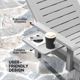 OUTSUNNY Set of 2 Resin Reclining Sun Loungers for Garden in Light Grey - thumbnail 6