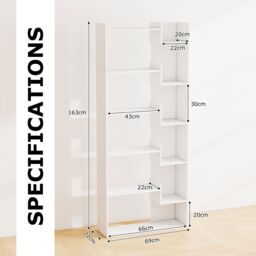 Gymax Modern 11-Shelf Bookshelf Wooden Bookcase With 2 Anti-Tipping Kits in White - thumbnail 2
