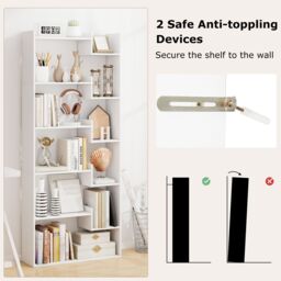 Gymax Modern 11-Shelf Bookshelf Wooden Bookcase With 2 Anti-Tipping Kits in White - thumbnail 8
