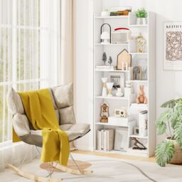 Gymax Modern 11-Shelf Bookshelf Wooden Bookcase With 2 Anti-Tipping Kits in White - thumbnail 3