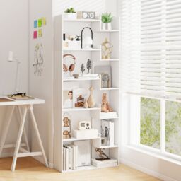 Gymax Modern 11-Shelf Bookshelf Wooden Bookcase With 2 Anti-Tipping Kits in White - thumbnail 5