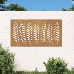 Berkfield Home Garden Wall Decoration 105x55 cm Corten Steel Leaf Design in Brown