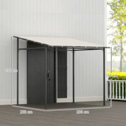OUTSUNNY 2.4 x 2.4 m Wall Mounted Pergola Gazebo with PA Coating Fabric in Cream - thumbnail 3