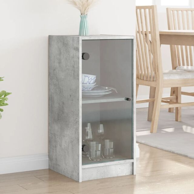 Berkfield Home Side Cabinet with Glass Doors Concrete Grey 35x37x75.5 cm - image 1