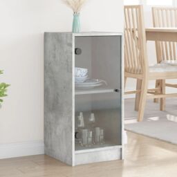 Berkfield Home Side Cabinet with Glass Doors Concrete Grey 35x37x75.5 cm - thumbnail 1