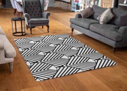 Benjamin Tate Design Black Geometric Decoration Designer Rug in Natural - Size: Large - thumbnail 2