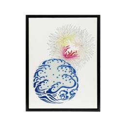 "Artery8 Nature Chrysanthemum Waves Framed Canvas Wall Art Print Shin Bijutsukai in White - Size: W24"" x H32""" - thumbnail 1