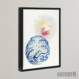 "Artery8 Nature Chrysanthemum Waves Framed Canvas Wall Art Print Shin Bijutsukai in White - Size: W24"" x H32""" - thumbnail 2