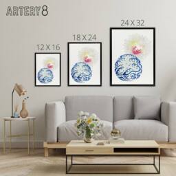 "Artery8 Nature Chrysanthemum Waves Framed Canvas Wall Art Print Shin Bijutsukai in White - Size: W24"" x H32""" - thumbnail 4
