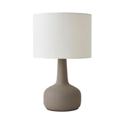 ValueLights Hayley Natural Linen Drum Shade Squat Base Ceramic Stonewear Table Lamp & Bulb in Grey - thumbnail 2