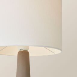 ValueLights Hayley Natural Linen Drum Shade Squat Base Ceramic Stonewear Table Lamp & Bulb in Grey - thumbnail 4