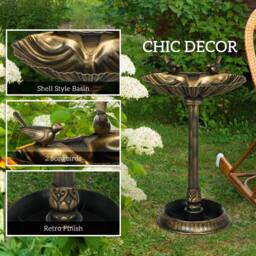 OUTSUNNY 81cm Tall Bird Bath with 2 Decorative Birds for Garden, Bronze Tone - thumbnail 6