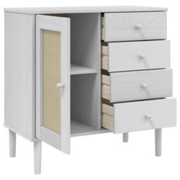 Berkfield Home Sideboard SENJA Rattan Look White 80x40x80 cm Solid Wood Pine - Size: 80 x 40 x 80 cm - thumbnail 6