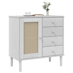 Berkfield Home Sideboard SENJA Rattan Look White 80x40x80 cm Solid Wood Pine - Size: 80 x 40 x 80 cm