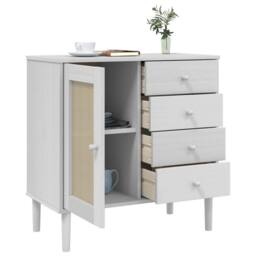 Berkfield Home Sideboard SENJA Rattan Look White 80x40x80 cm Solid Wood Pine - Size: 80 x 40 x 80 cm - thumbnail 4