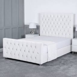 Living Comfort Bedz Vertex Plush Velvet Upholstered Bed Slatted Base with 48Inch Headboard in White - Size: Super King